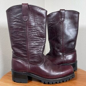 Women’s Double H West Burgundy Red Square Toe Campus Style Lug Sole Boot Size 9